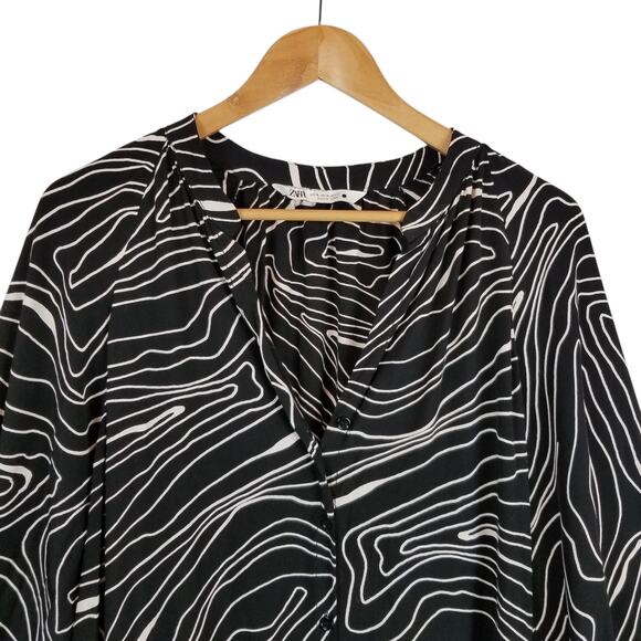 Zara Women's Printed Button Front Midi Dress Black White Size XL - Picture 6 of 8